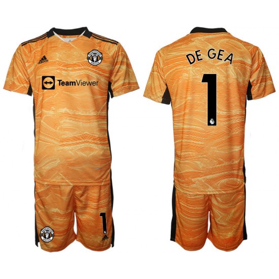 Camisola Manchester United David de Gea 1 Guarda-redes Criança Equipamento Primeiro 2021-2022 Manga Curta